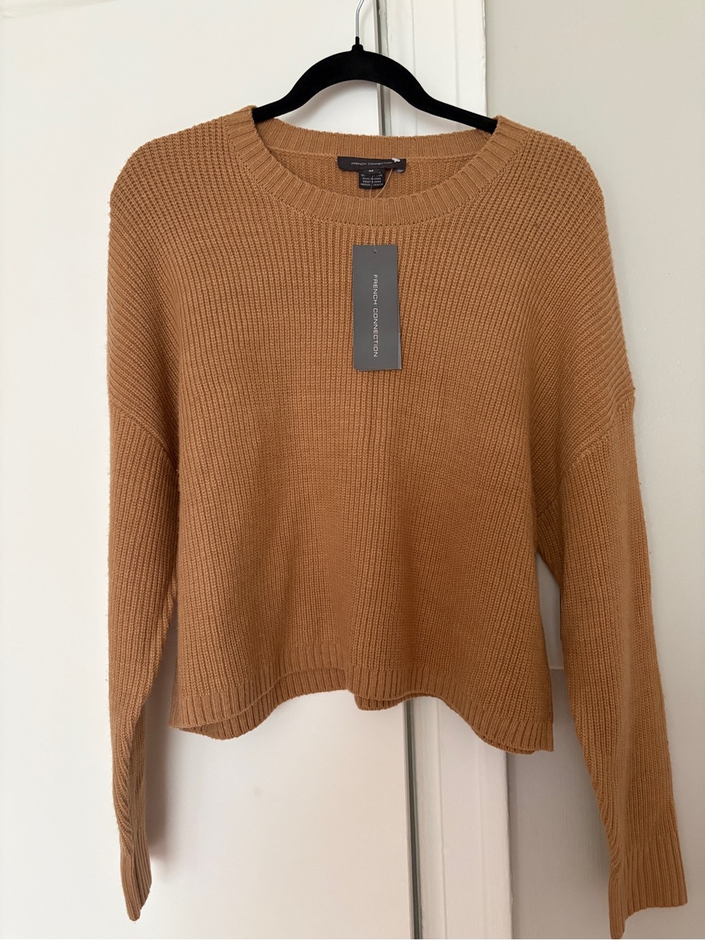 French Connection Camel Ribbed Crewneck Sweater